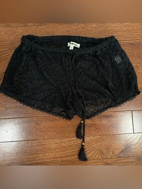 Miken Cover up Swim Black Lace Drawstring Shorts